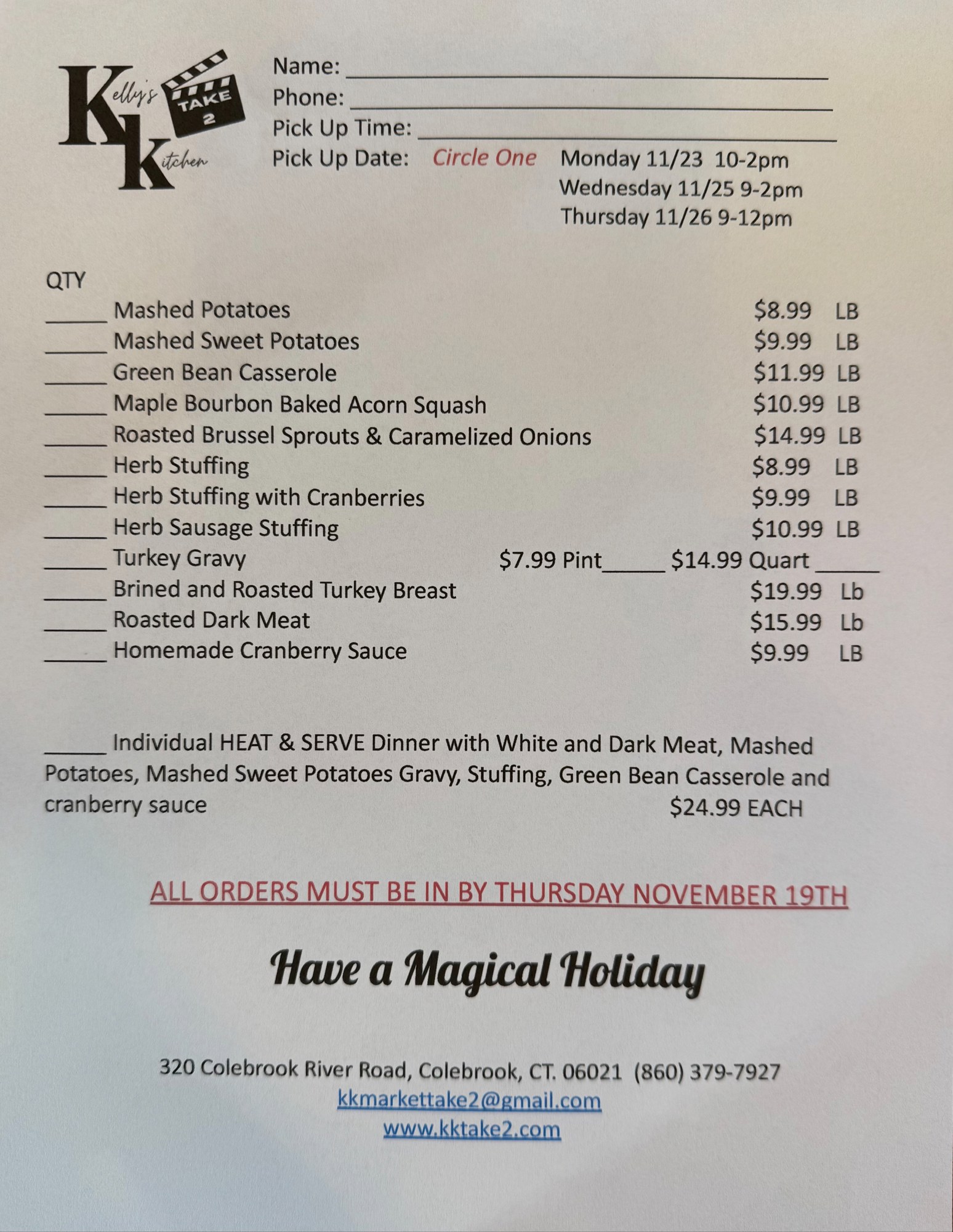 Thanksgiving Menu